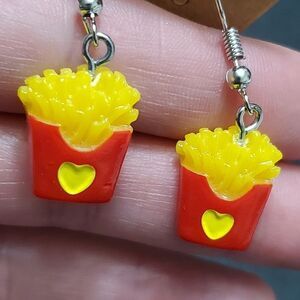 Red and yellow dangling French fry earrings